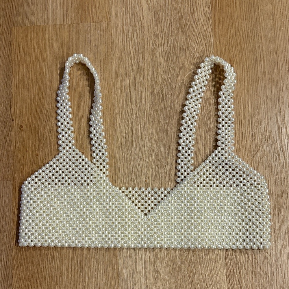 Elegant Pearl Beaded Bra Crop Top